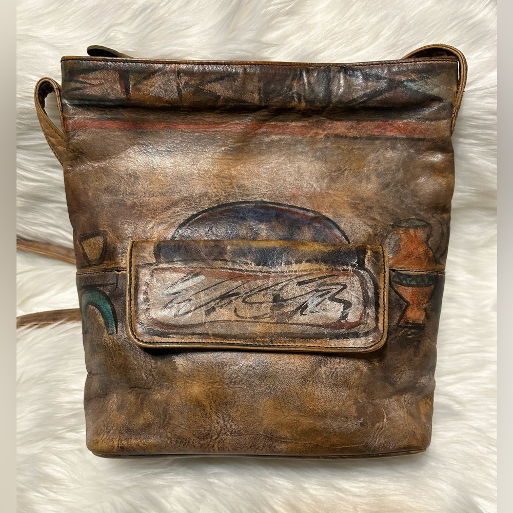 Vintage Jane Yoo Wearable Art Leather Crossbody Bag
